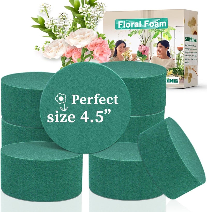 SupKing 8 Pcs Round Floral Foam 4.5", Green Wet Dry Flower Foams Florist Blocks Plant Foam for Craft Artificial and Fresh Flower Arrangements - Image 1
